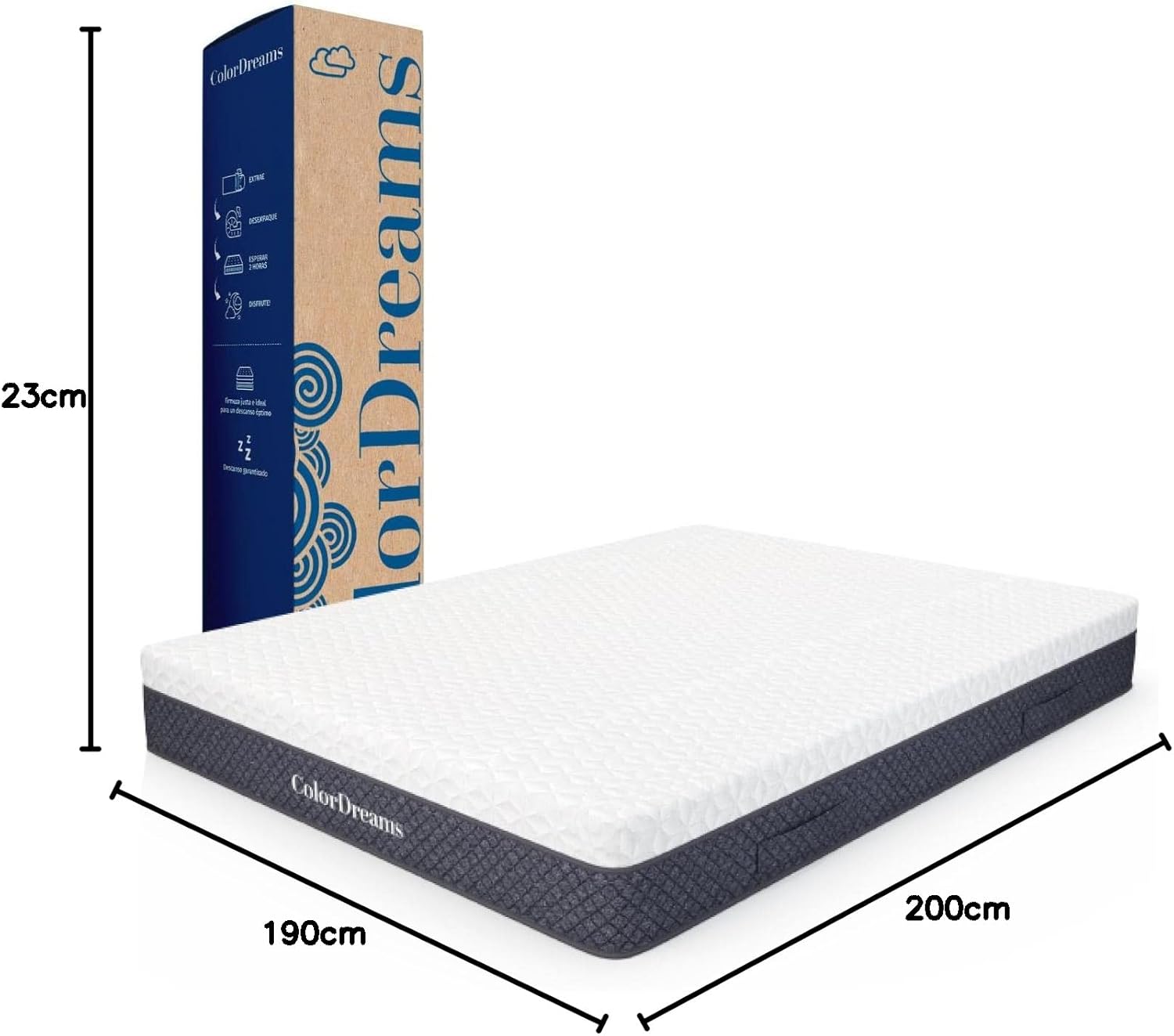 COLORDREAMS | Colchón en Caja Matrimonial Memory – 135x190x23 cm - 6 Capas de Espuma de Alta Densidad – Manijas Reforzadas – Firmeza Justa – Hipoalergénico