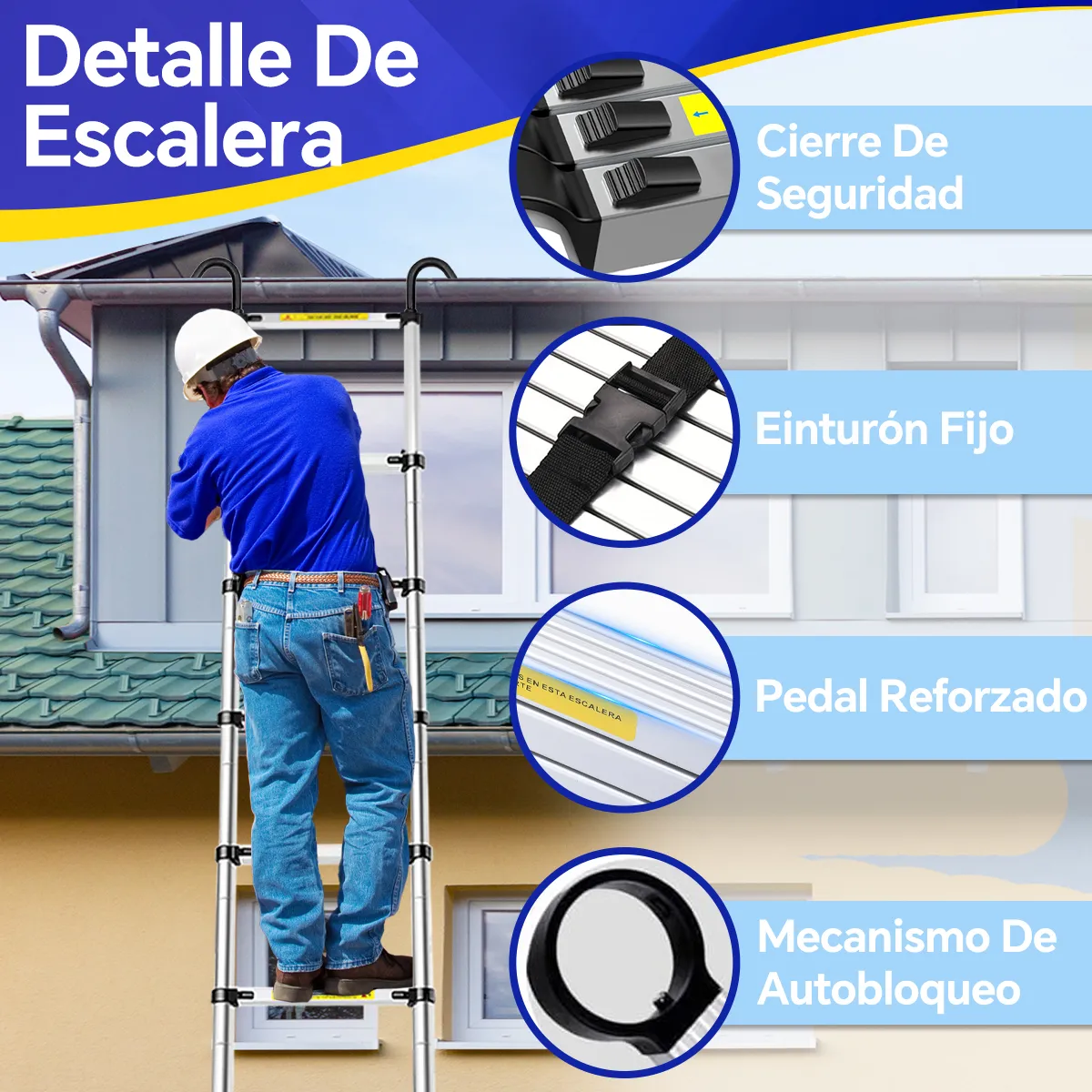Escalera Telescópica Retráctil Aluminio Plegable 6.2 Metros