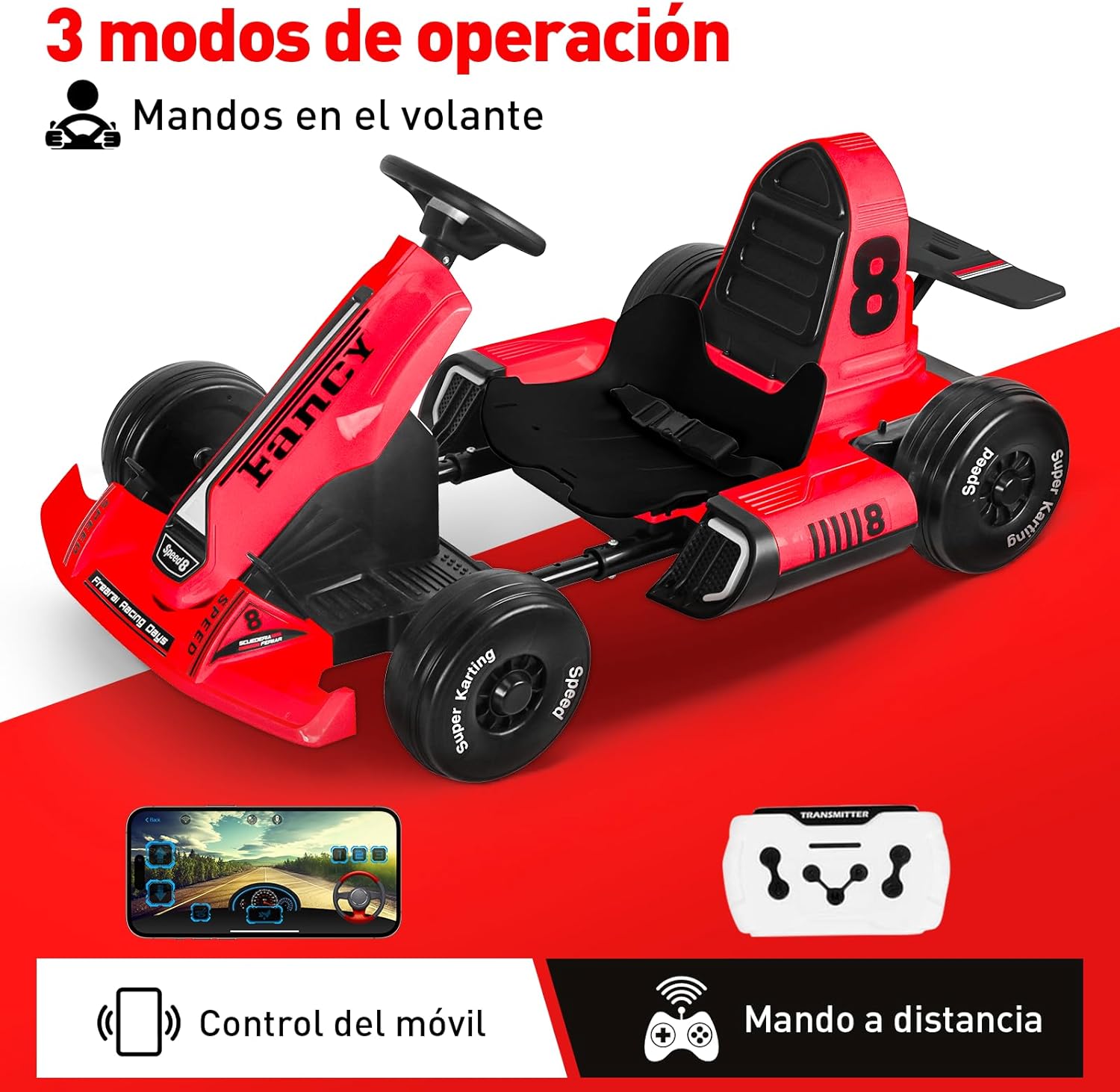 HONEYWHALE Go Kart Eléctrico para Niños con Asiento Ajustable, Modo Control Remoto, Velocidad Máxima 4km/h, Carro Electrico Niño Montable con Luz Led y Musica, Moto Electrica Infantil Niño