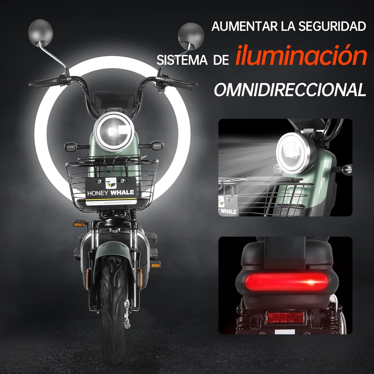 HONEYWHALE U3s Bicicleta Electrica para Adultos, Bicimoto Eléctrica con Alarma, Máxima del Motor 650W, Velocidad Máxima 31KM/H, Autonomía 55-60KM, Baterías de Gran Capacidad de 20AH, Dos Asientos