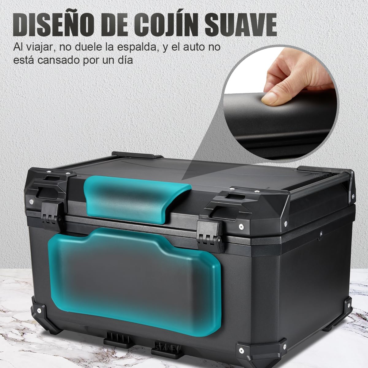 MOCOERL-Impermeable Baul Trasero Caja Moto Abs Respaldo Acojinado 60L Puede contener 2 casco Con cierre de seguridad de acero inoxidable Negro