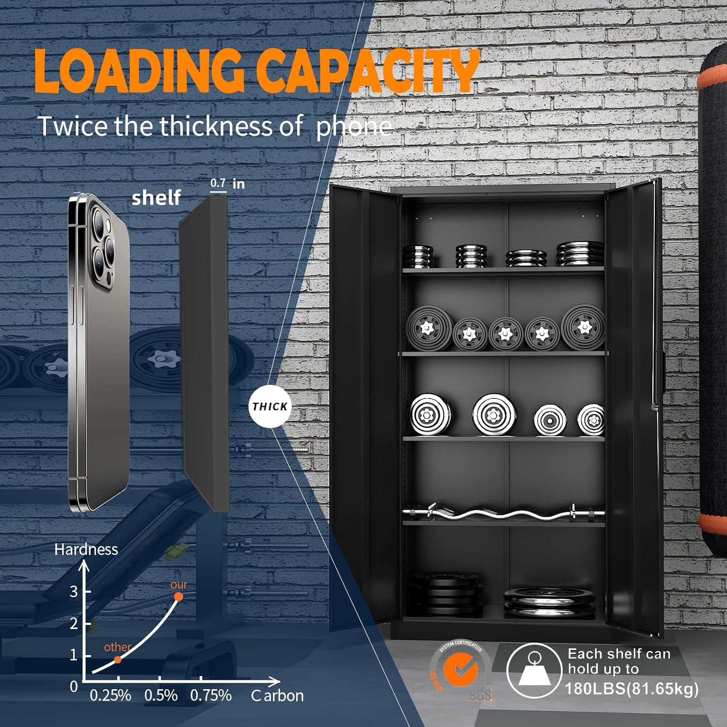 Yizosh - Gabinete de almacenamiento de metal con 2 puertas y 5 estantes ajustables, archivador de acero de 71 pulgadas, gabinetes de herramientas de bloqueo para oficina, hogar, cochera, gimnasio,