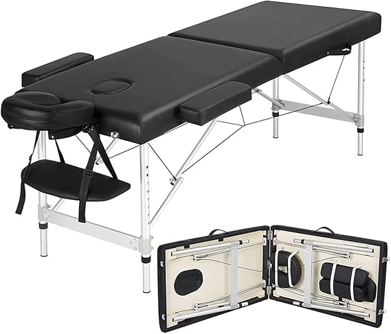 VANLIG | Cama de Masajes Portátil Profesional | Plegable y Ajustable | Base de Aluminio | para SPA, Reiki, Tatuajes y Belleza | Color Negro