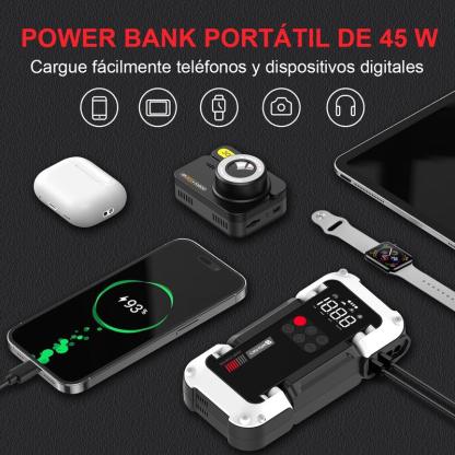Arrancador De Batería Portátil Wishsky 9000a Inflador 150psi Con Compresor Para Autos Cargador De Batería 12v 26800mah Y Compresor Batería Portátil Para Emergencias Y Cargador Inteligente