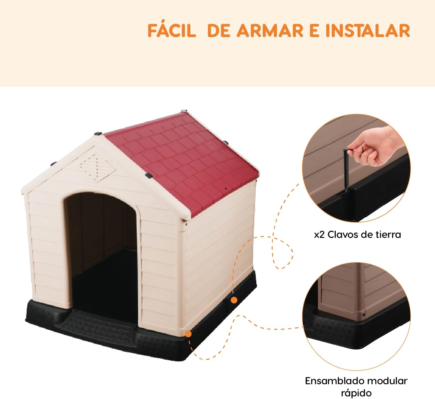 POLI PETS Casa de plástico para Perros, casa Duradera para Perros pequeños, medianos y Grandes, con Suelo Elevado y Rejillas de ventilación, ventila, fácil de Limpiar y Montar Dog Kennel