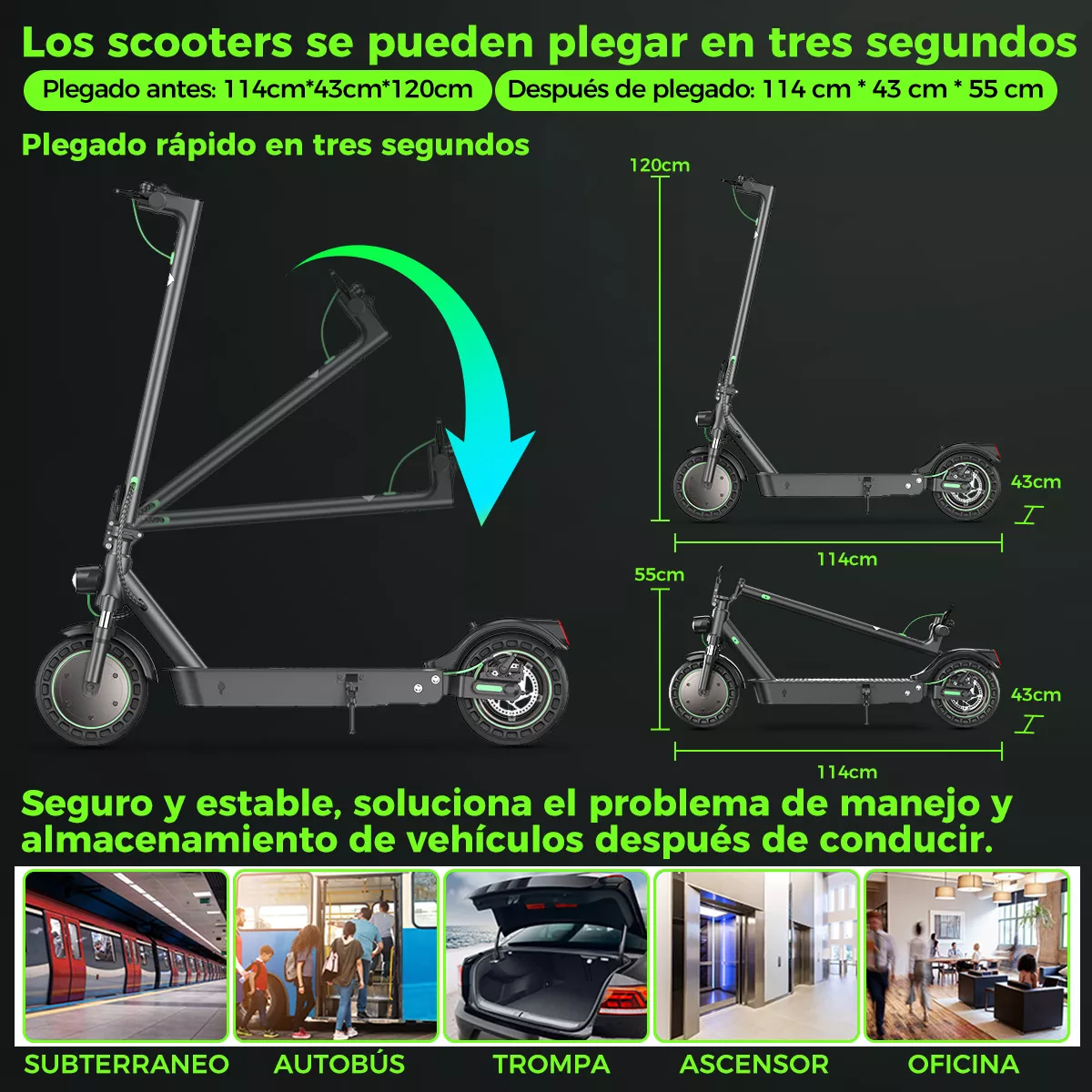 Scooter eléctrico iscooter S9PRO 800W 30 Km/h 7.8 Ah plegable con led negro