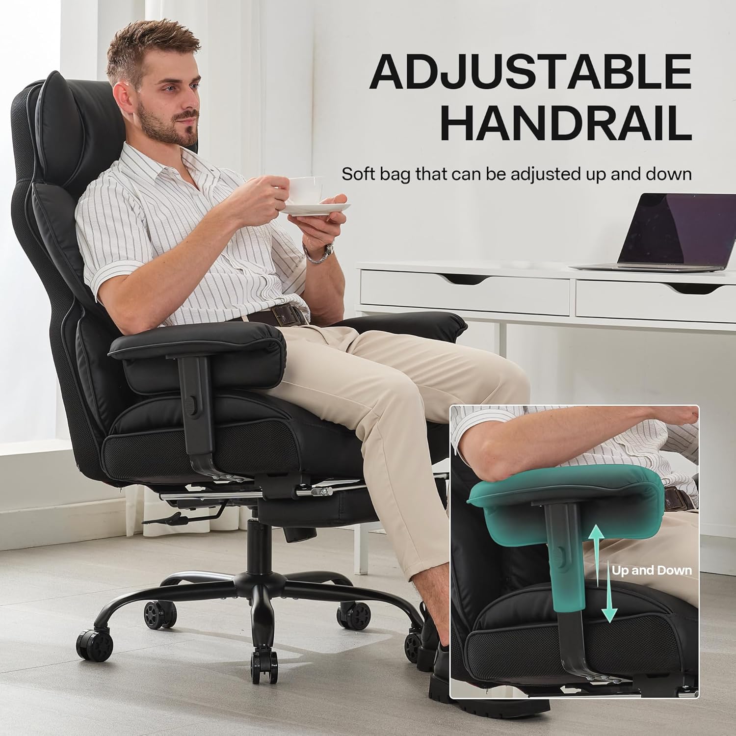 Gzagdecr - Silla de oficina grande y alta de 400 libras, silla de juego de piel sintético con respaldo alto, silla reclinable, silla de oficina ergonómica ejecutiva, soporte lumbar, silla de