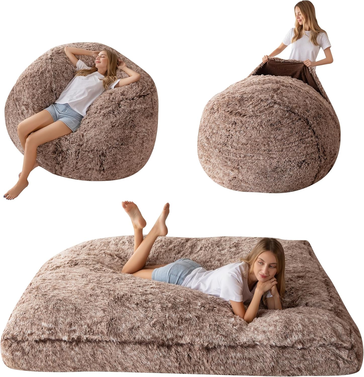 MAXYOYO - Puf plegable para sofá, cama, colchón de piso para adultos, extra grueso, 6 pliegues, sofá para recámara, sala de estar, beige, 135 x 240 cm