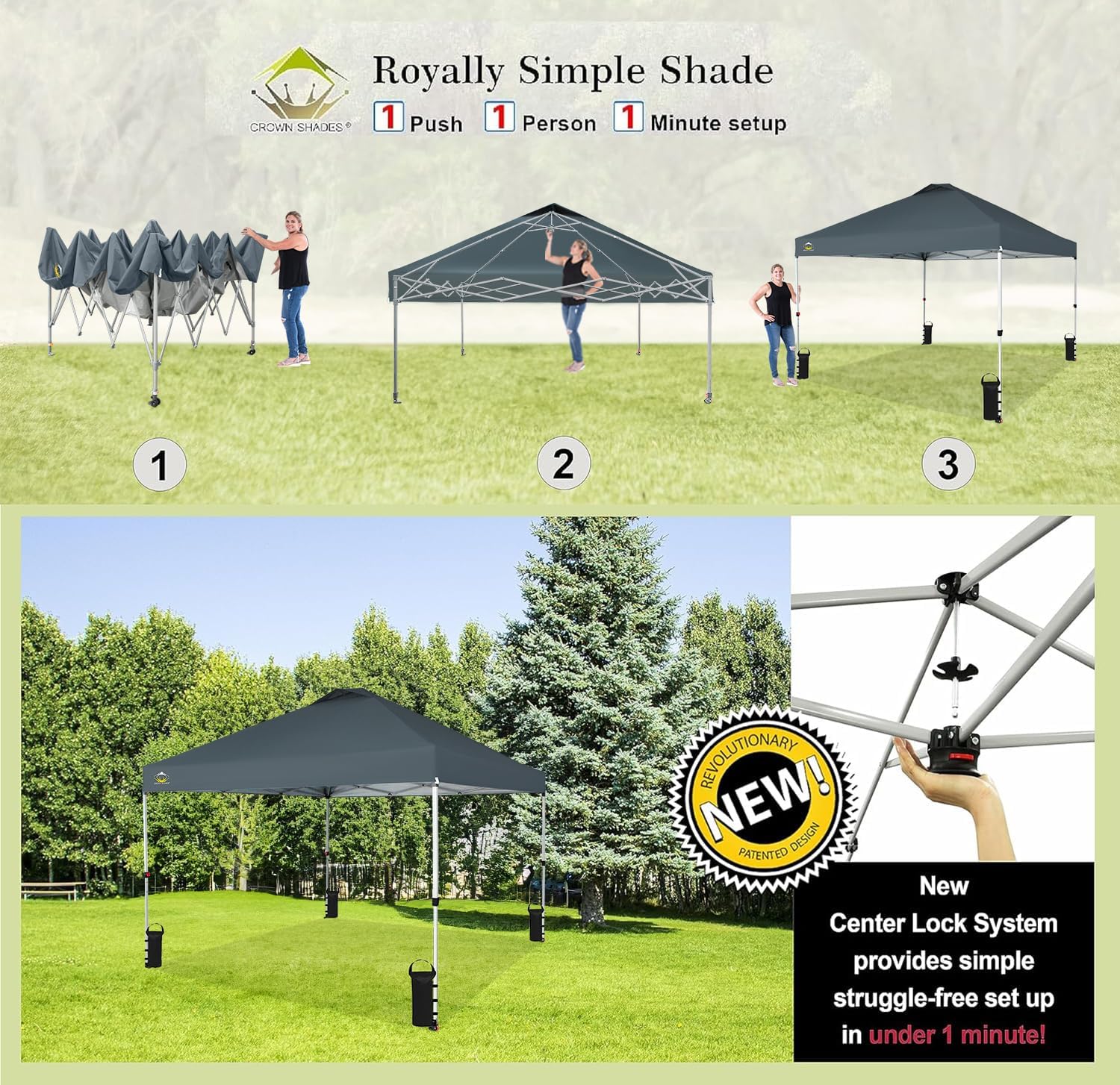 CROWN SHADES - Toldo desplegable para la Playa, fácil de armar, para el Aire Libre, Eventos, Fiestas, Campamento, Cubierta STO-N-Go, Parte Superior recubierta de Plata, 10 x 10 Pulgadas, Blanco