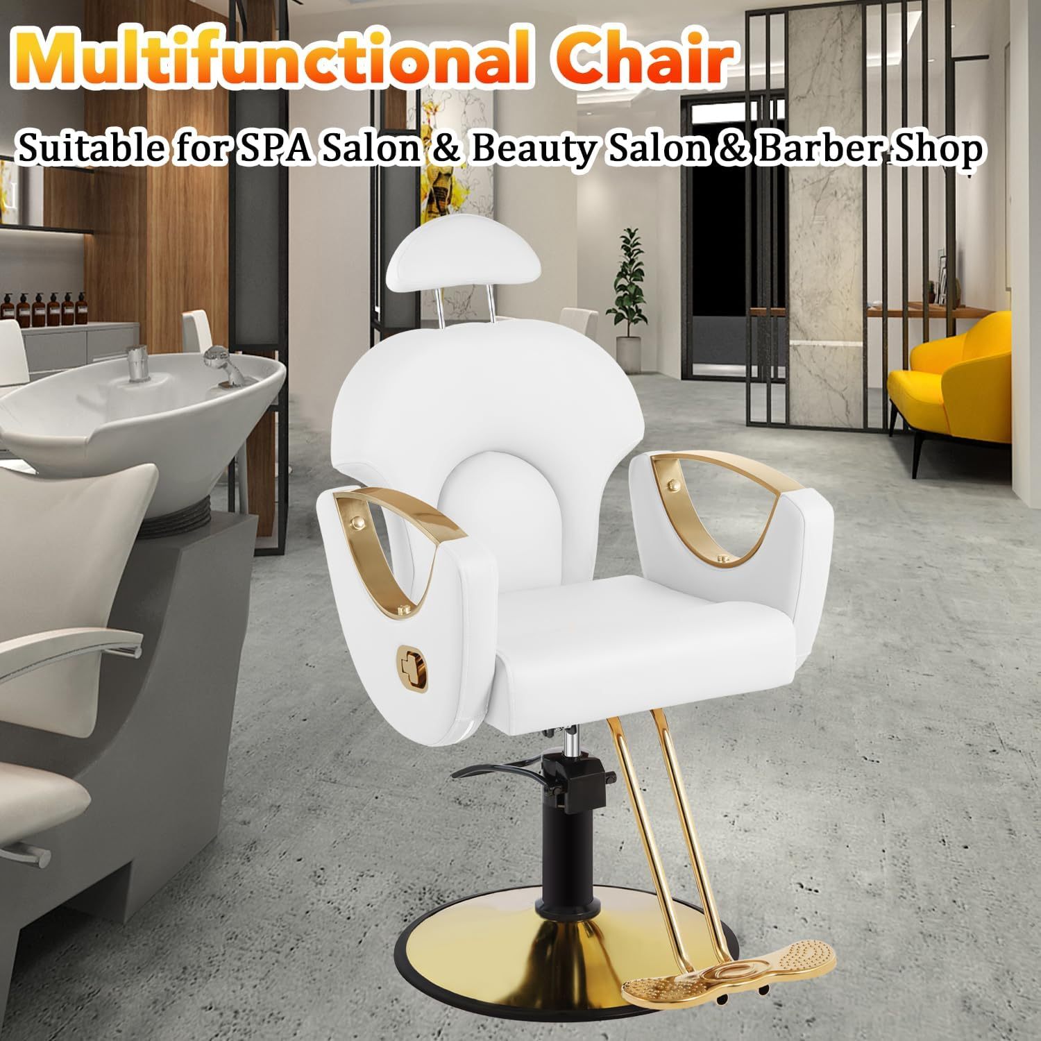 Silla de peluquero de salón, silla reclinable para peluquero, silla de peluquería con bomba hidráulica resistente, silla de peluquería giratoria de 360 grados para peluquería en casa, color rosa