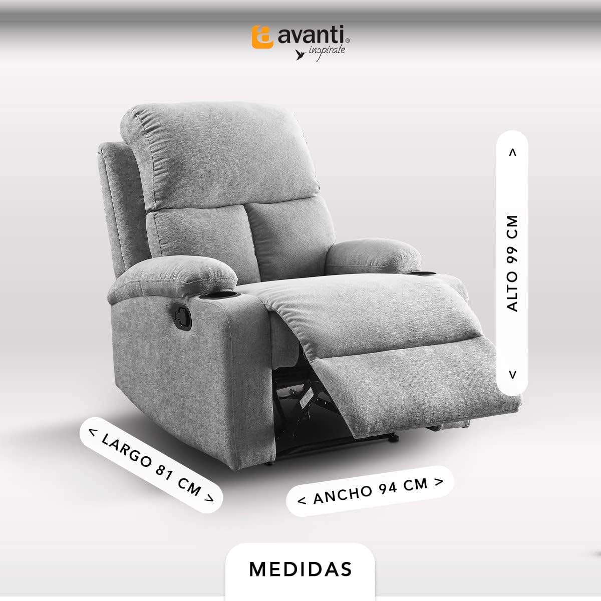 Sillon Reclinable para Adultos Individual - Brady - con Sistema Manual - Reposet de Tela - Varios Colores (Gris).