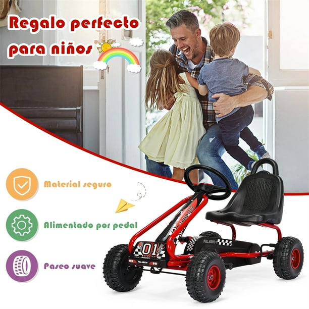 Costway Go kart de Pedales para Niños con 4 Ruedas Antideslizantes Asiento Envolvente y Freno de Mano Rojo 92 x 50 x 53 cm Costway Modern