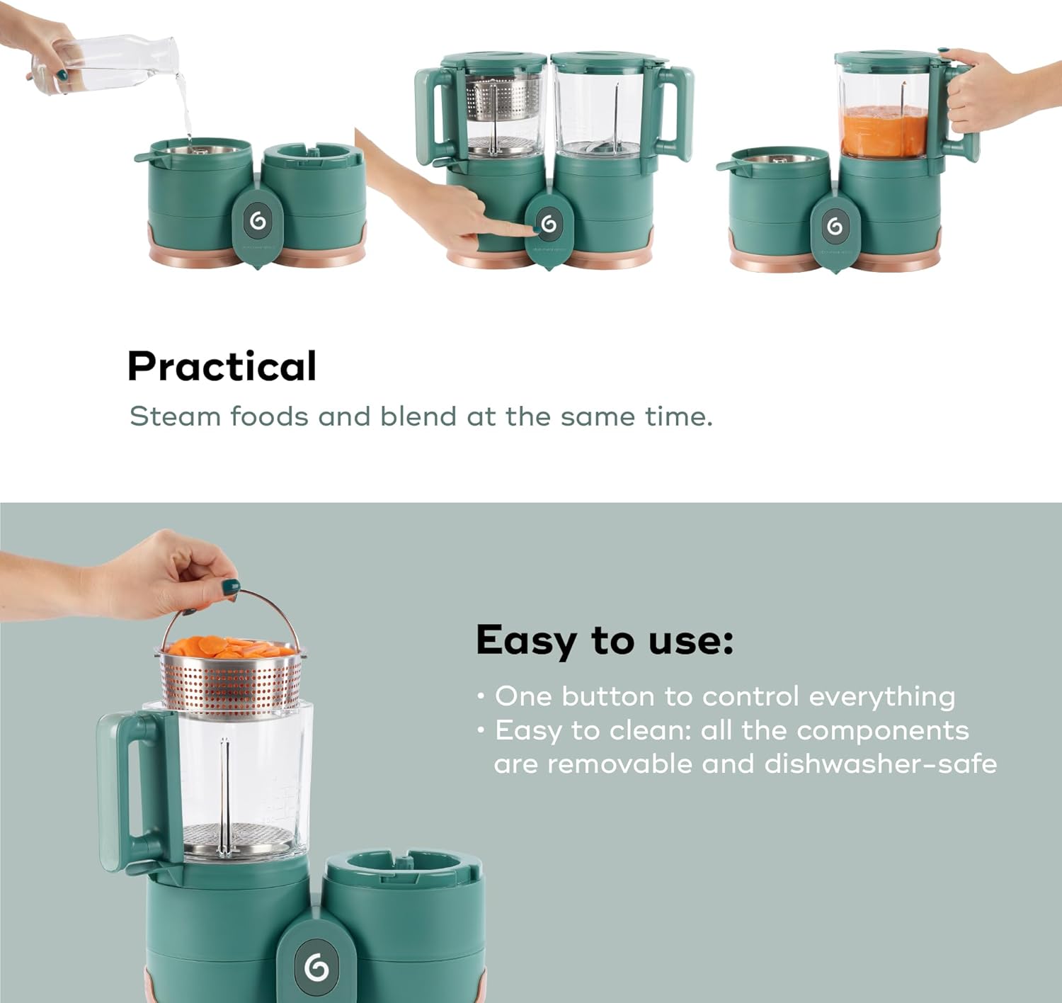 Babymoov Duo Meal 6 en 1: Procesador de Alimentos para Bebés con Vaporizador y Licuadora de Velocidades Múltiples, Calienta y Descongela (Aprobado por Nutricionistas), Gris