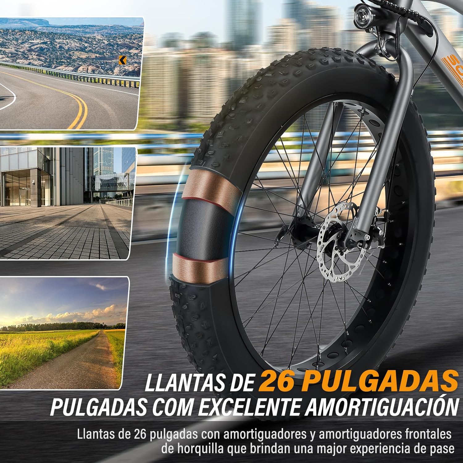 Bicicleta Eléctrica para Adultos,Motor de 500W, con Batería Removible de 48V 10 AH, Velocidad Máxima de 40 km/h, Neumáticos de 26”,Transmisión Shimano 6 velocidades,130kg, VB26 Cruiser