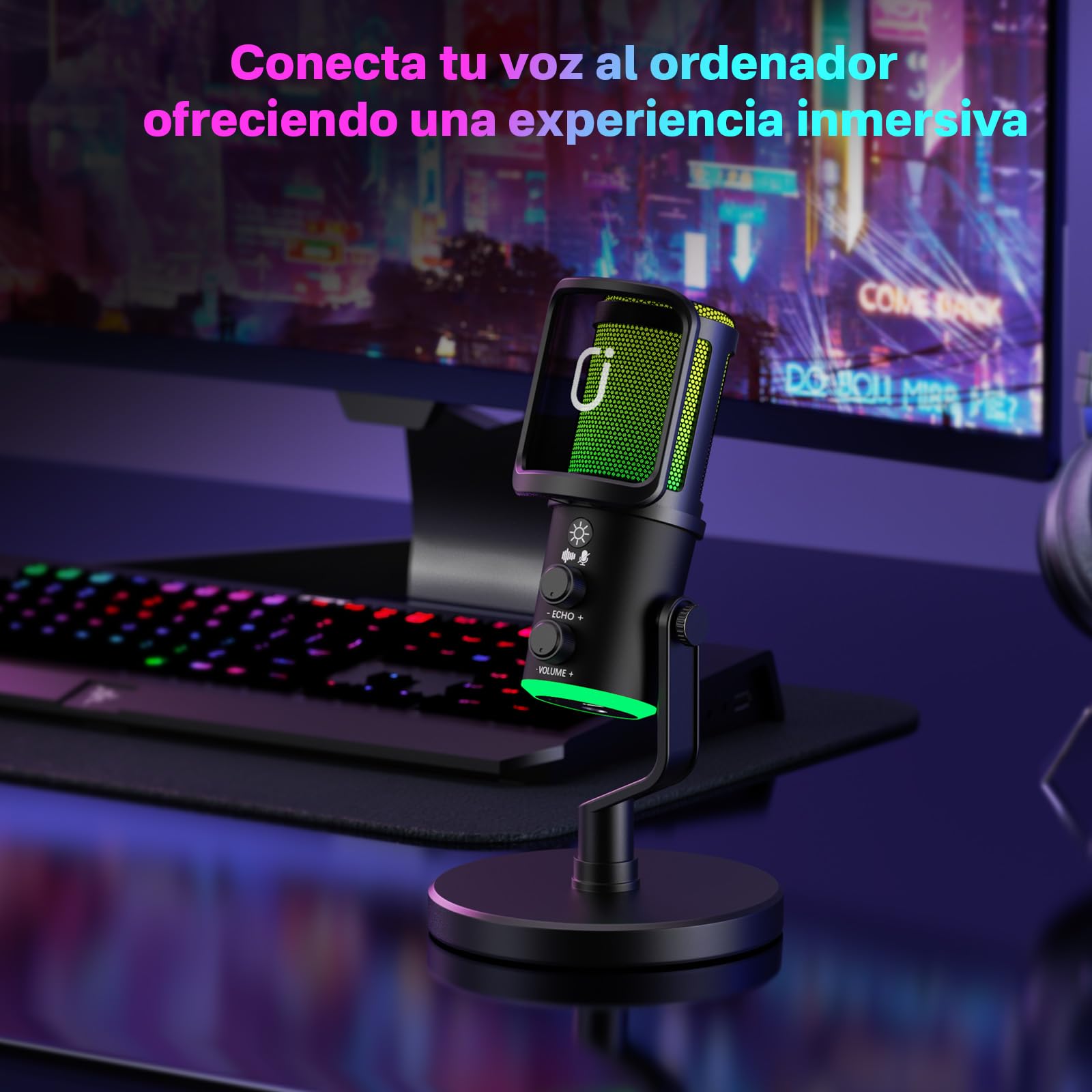 【Audífonos gratis】Micrófono JYX U-120 RGB para Gaming y Streaming con Auriculares – Cancelación de Ruido, Sonido Premium, USB/Tipo-C, Diseño Ergonómico y Funcional