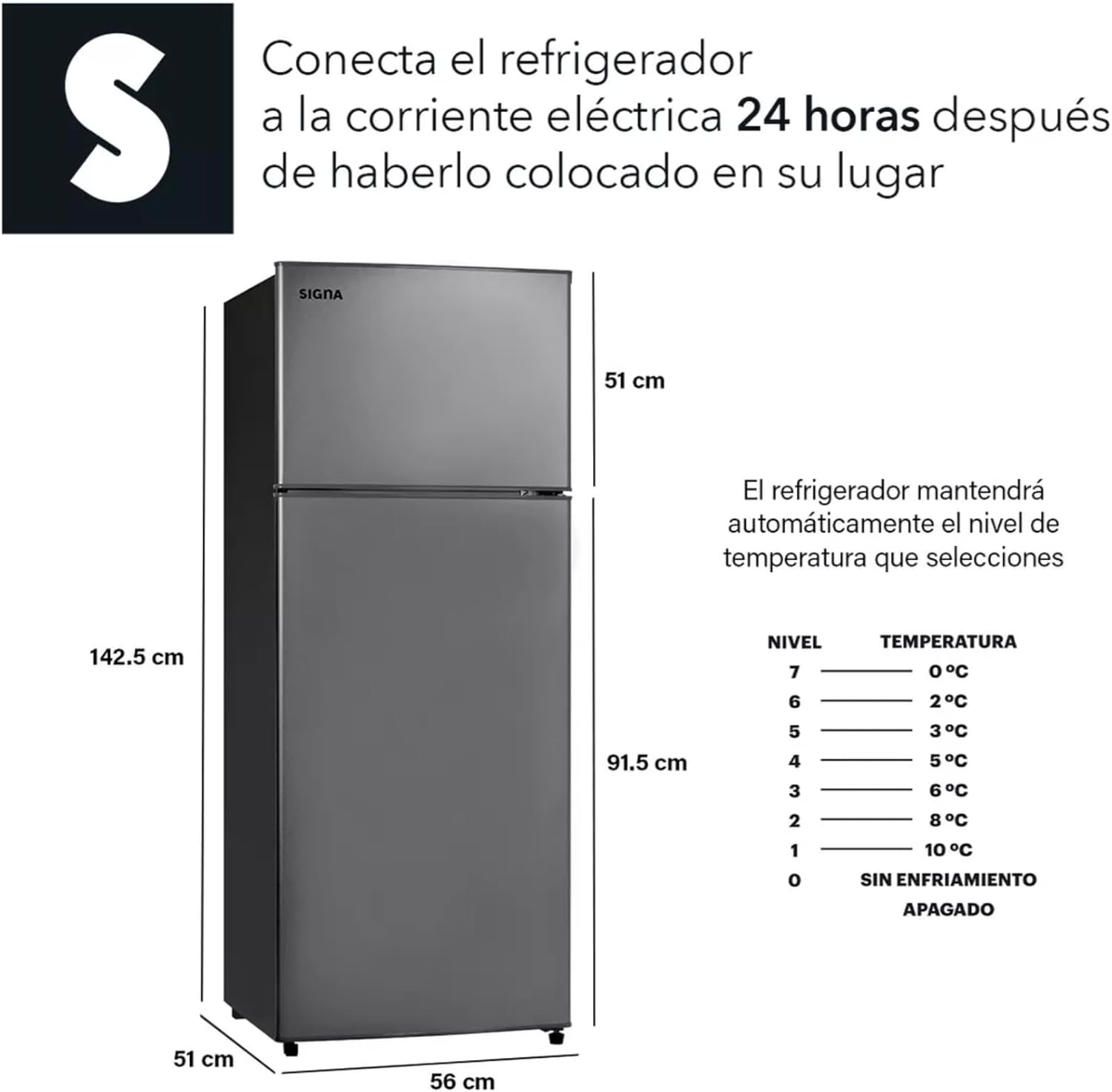 SIGNA Refrigerador 210L (7.4 pies cubicos) Frigobar Compacto Silver Refrigerador Con congelador de Acero Inoxidable Ideal Para Espacios Pequeños Frigobar Multifuncional (Plateado)