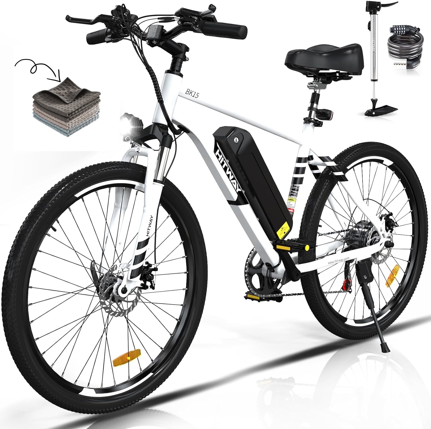 HITWAY - Bicicleta eléctrica para Adultos, Bicicleta E de 26 Pulgadas, 500 W, Bicicleta eléctrica extraíble, 36 V/12 Ah Bicicleta de montaña, Nieve, Playa, con 7 Engranajes-manteles