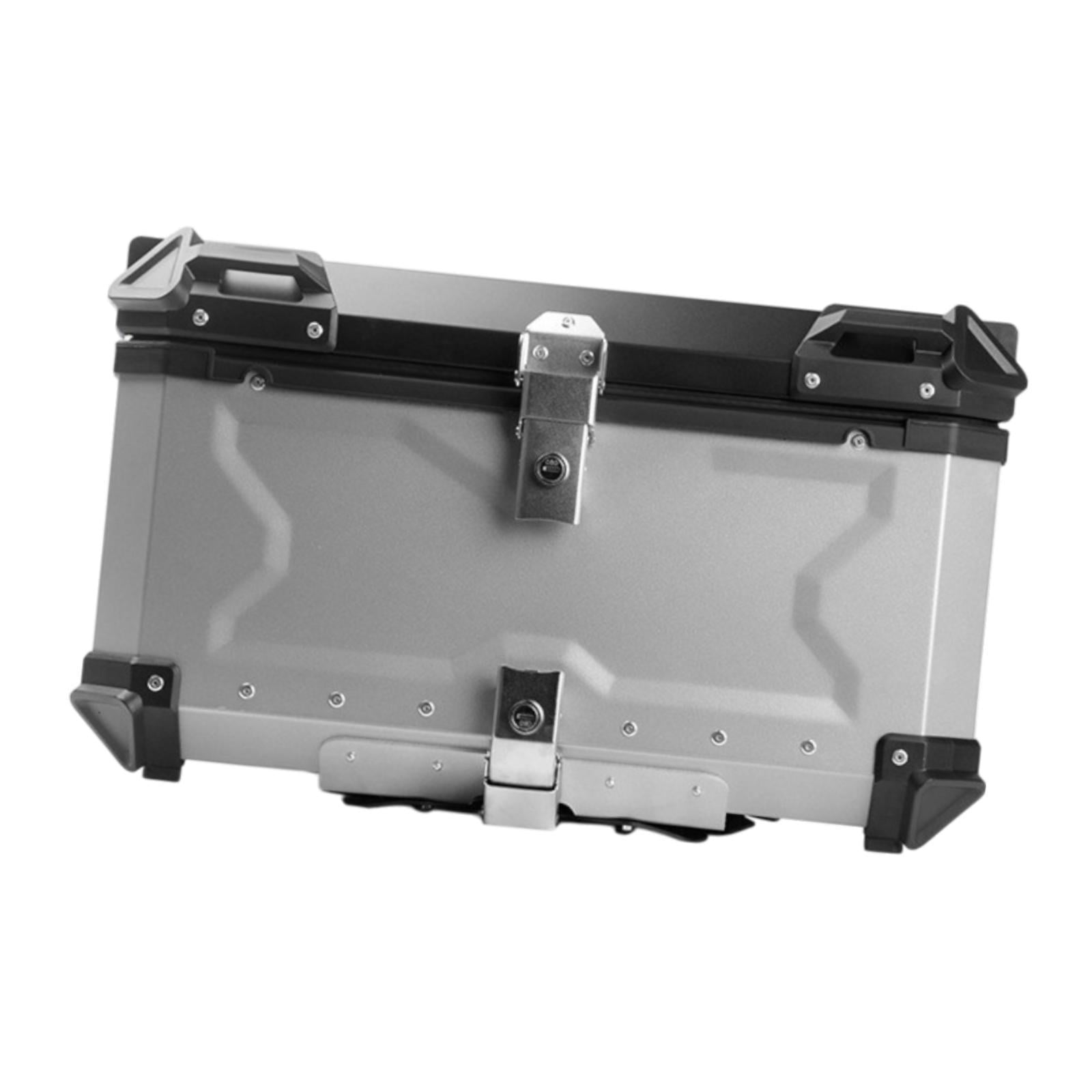 Baúl de motocicleta genérico, caja trasera, organizador de aluminio a prueba de golpes, caja para casco, baúl de almacenamiento de equipaje para 45L Plata