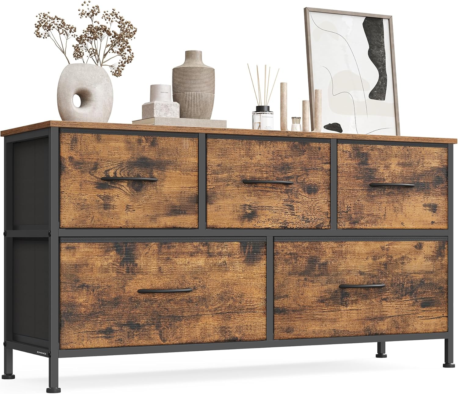 SONGMICS Cómoda, con 9 Cajones, Mueble de Almacenaje, Tela no Tejida, para Dormitorio, Recibidor y Salón, Gris Pizarra MLGS324G101
