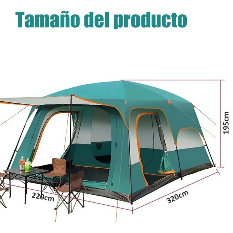 Carpa Puegarou 4-6 Personas Verde Oscuro con Protección de Lluvia y Mosquiteras