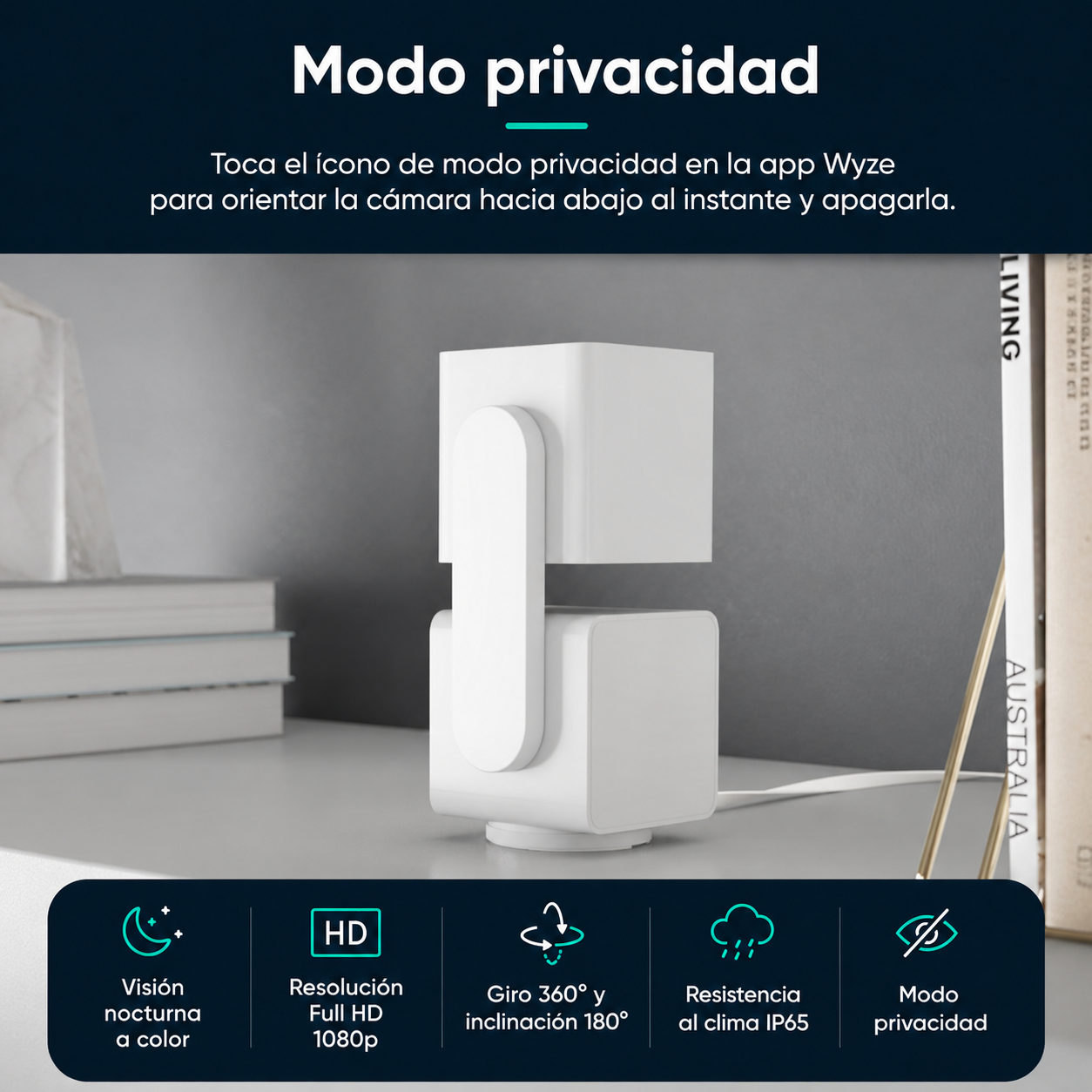 Wyze Cam Pan v3 Cámara de Seguridad para Interior y Exterior | 1080p Full HD | Visión Nocturna a Color | Resistencia IP65