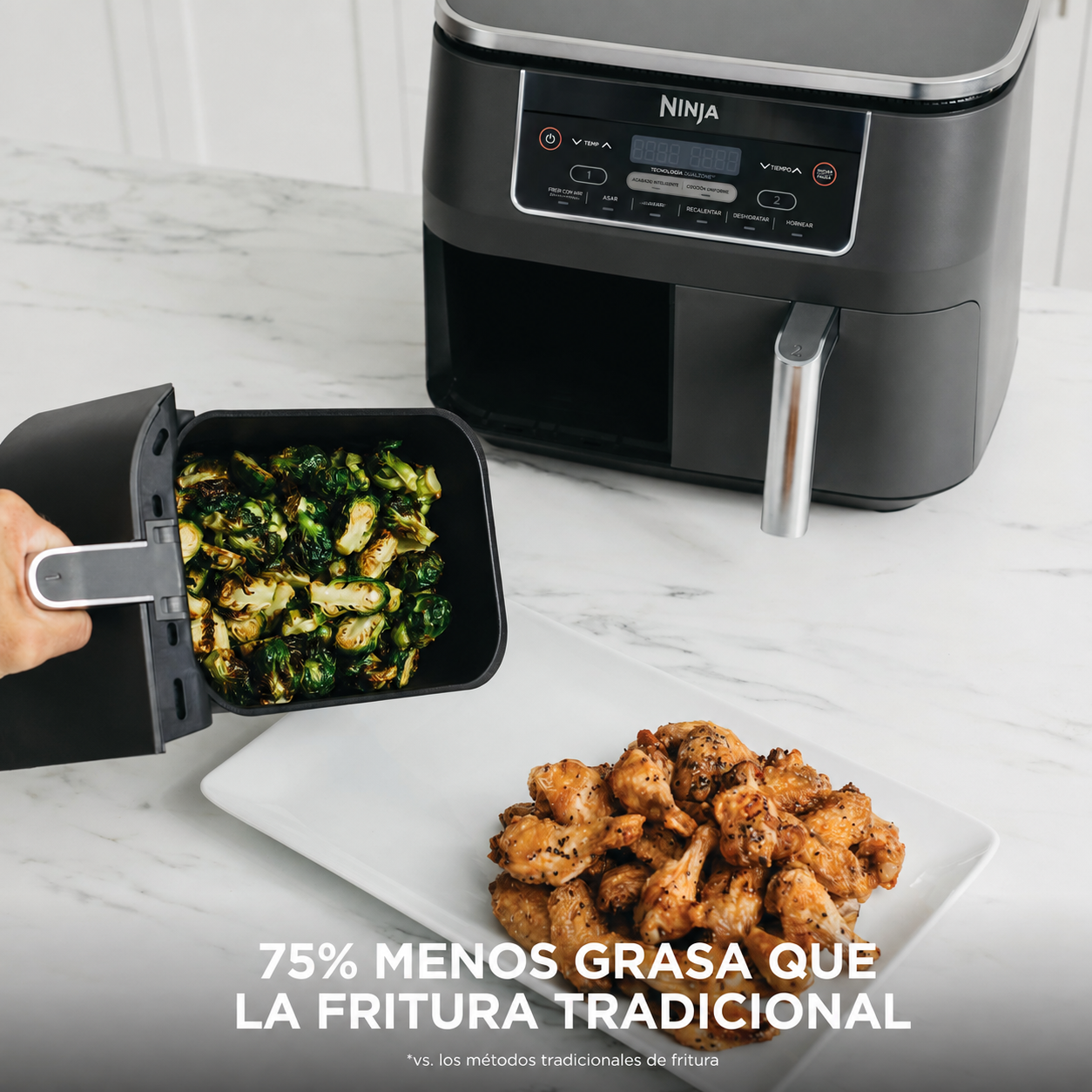 NINJA Foodi DZ201 Freidora de Aire 8 QT, 6 en 1, DualZone, con 2 Cestas Independientes | Match Cook, Smart Finish, Freír al Aire, Asar, Hornear, Recalentar y Deshidratar