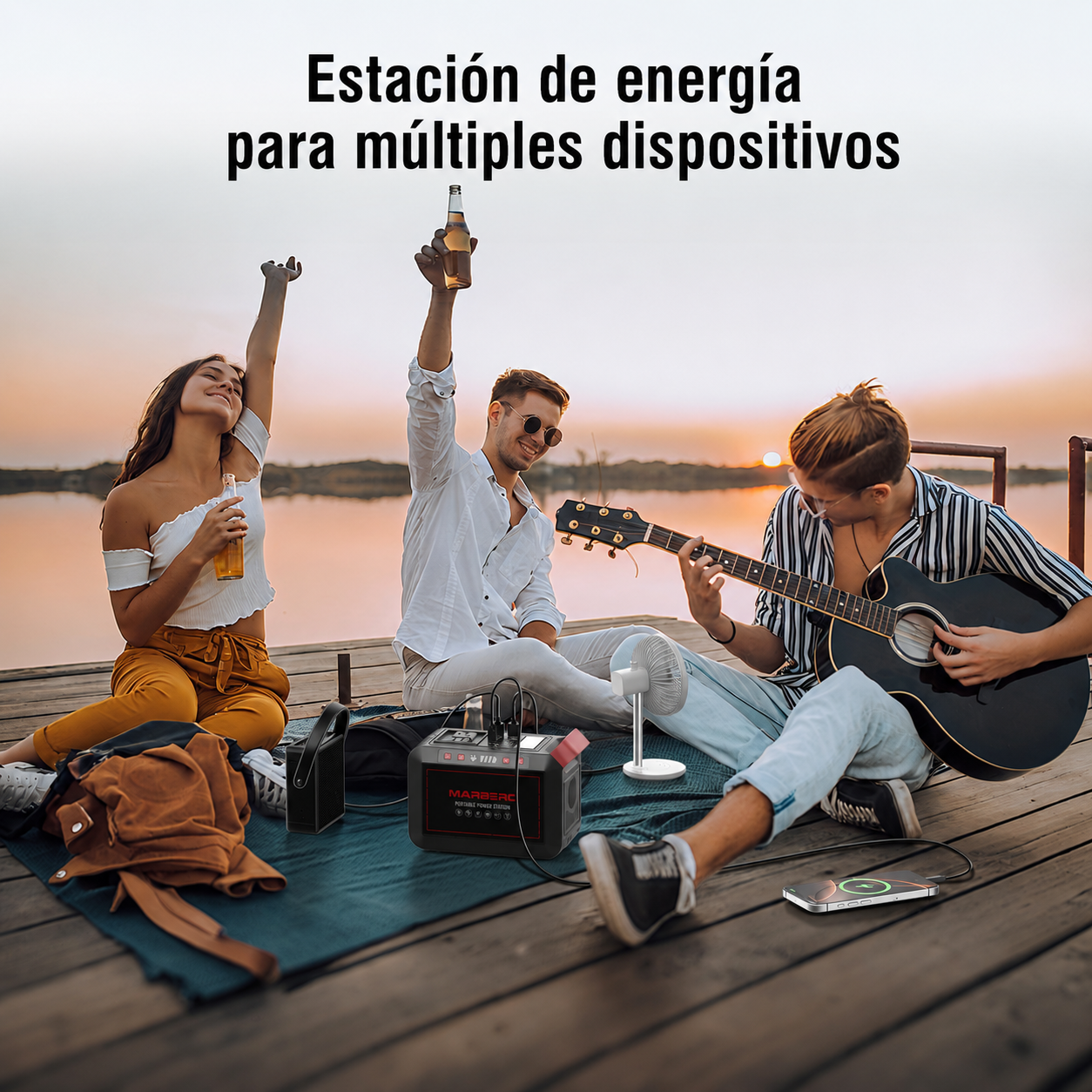 Estación de Energía Portátil MARBERO M823 con Panel Solar, 237 Wh / 64,000 mAh, 300 W y Onda Sinusoidal Pura
