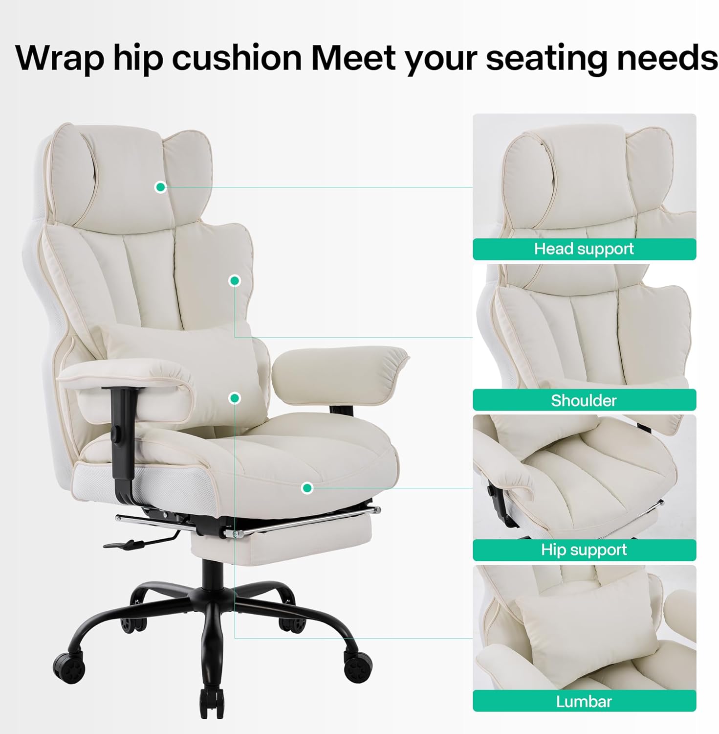 Gzagdecr - Silla de oficina grande y alta de 400 libras, silla de juego de piel sintético con respaldo alto, silla reclinable, silla de oficina ergonómica ejecutiva, soporte lumbar, silla de