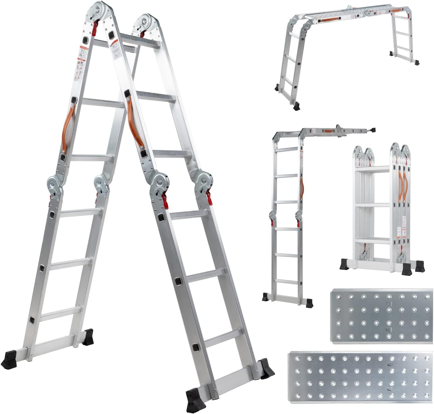 Kingsman | Escalera Multiposiciones 12 Peldaños con Charolas – Soporta hasta 150 kg – Escalera de Aluminio 3.5 MTS – Plegable – Escalera Multipropósito – Tipo Tijera – Andamio – Escalera Recta