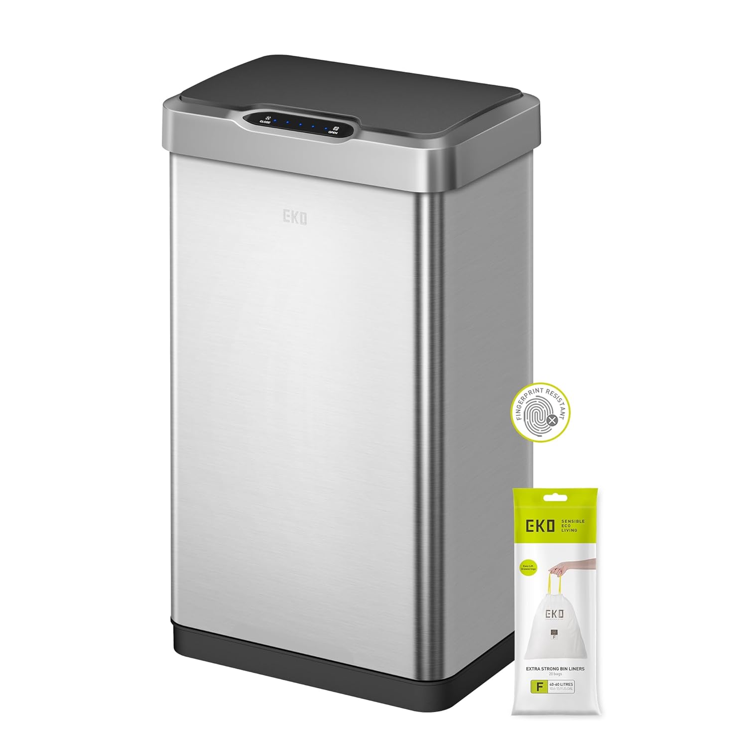 EKO Mirage-T Bote de Basura Rectangular con Sensor de Movimiento sin Contacto de 50 litros, Acabado de Acero Inoxidable Cepillado