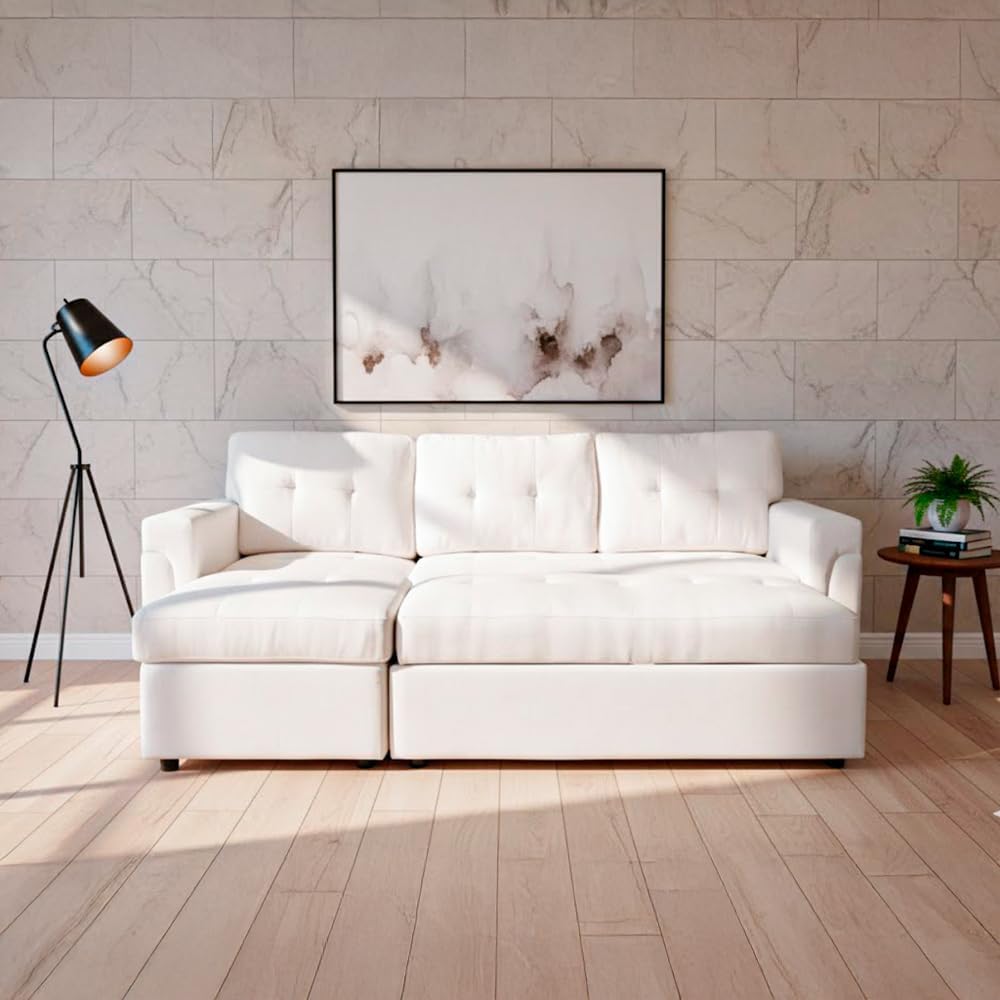 Ilios Innova | Sofá Cama Kairo de Cuero Sintético, Chaise Longue/Cama Extraíble, 3 Plazas, Estructura de Madera, Funcional y Moderno.