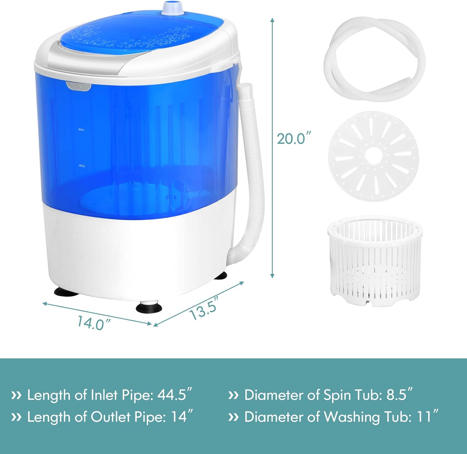 Giantex GX24977-PE, mini lavadora y hilador, capacidad de 5 libras, semiautomática compacta para lavandería, departamento, recámara, RV, lavadora portátil
