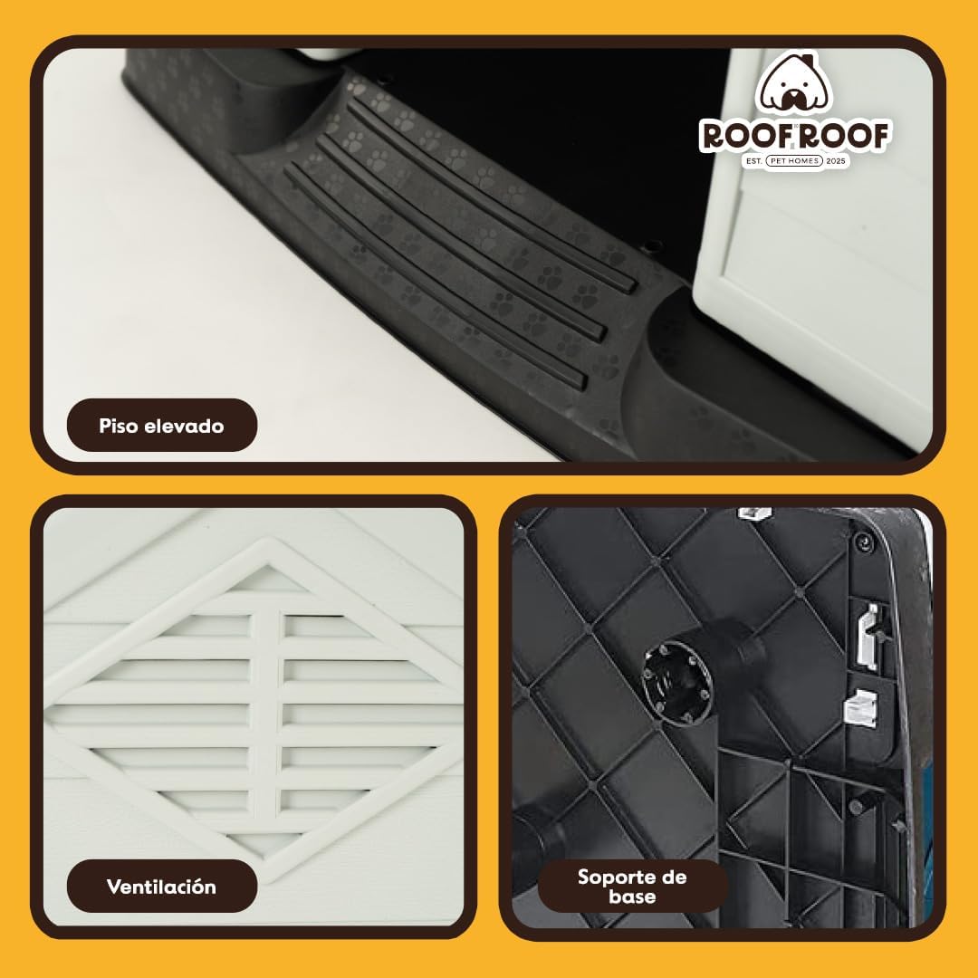 LEVEL HOME | Casa para Perro Grande con Diseño Protector Sellado - Material PP Duradero | Piso Elevado y Techo Inclinado de Asfalto - 97cm x 110 cm x 99 cm