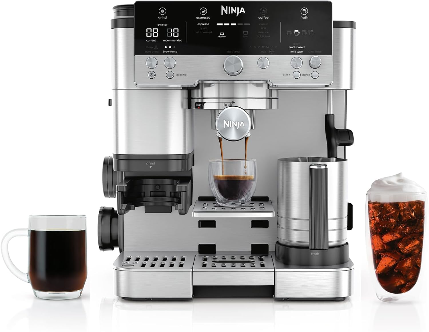 NINJA Cafetera Espresso, Serie Luxe Café Premier, Cafetera de Gotero y Preparación Rápida en Frío, Molinillo Integrado, Prensa Asistida, Espumador Manos Libres, Capuchinos y Lattes, ES601