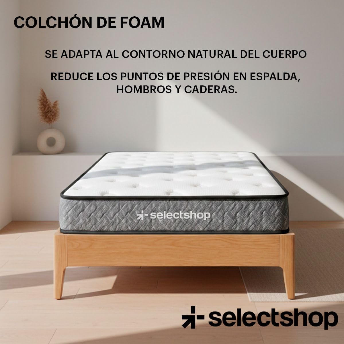 SELECTSHOP Colchón Individual En Caja Esponja Memory Foam De Alta Densidad Firmeza Media Suavidad Y Durabilidad Tecnología Híbrida Ortopédico (Blanca, Individual)