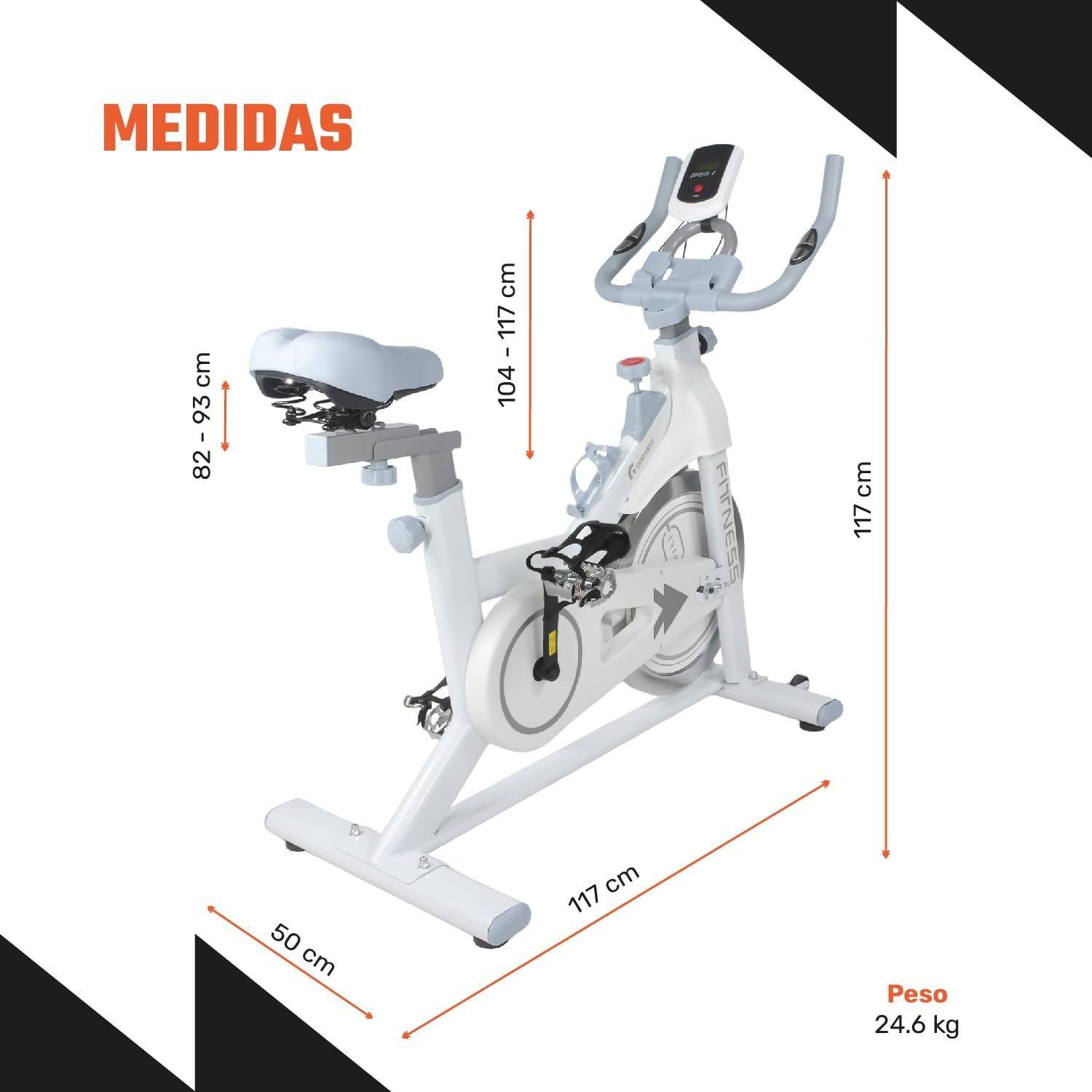 CENTURFIT Bicicleta Fija Spinning 11 Kg Pantalla LCD Soporta 150 Kg Ajuste de 5 Niveles en Asiento y Manubrio Pedales con Correas Bici Estatica Ideal para Rutina de Cardio en el Hogar Gym Gimnasio