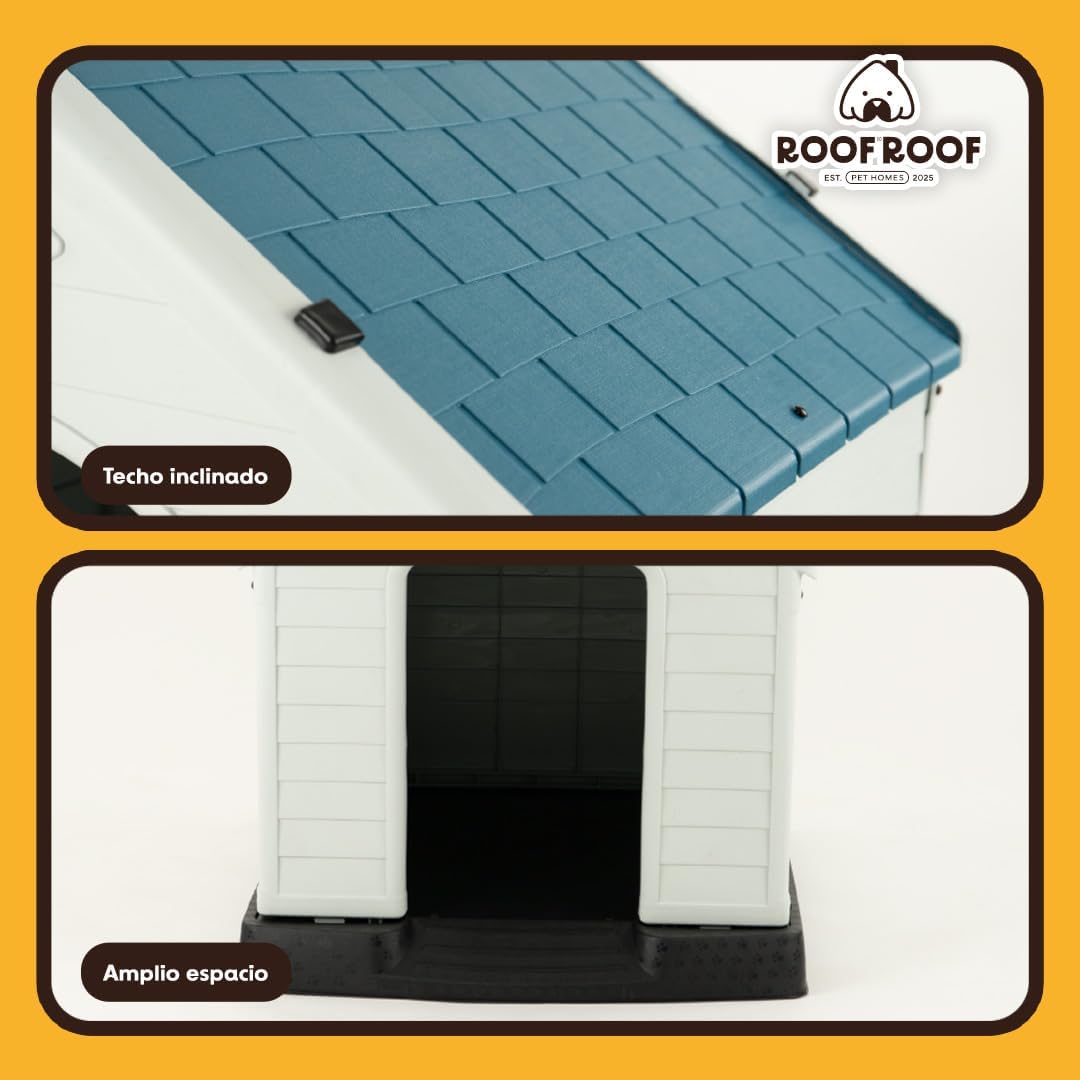 LEVEL HOME | Casa para Perro Grande con Diseño Protector Sellado - Material PP Duradero | Piso Elevado y Techo Inclinado de Asfalto - 97cm x 110 cm x 99 cm