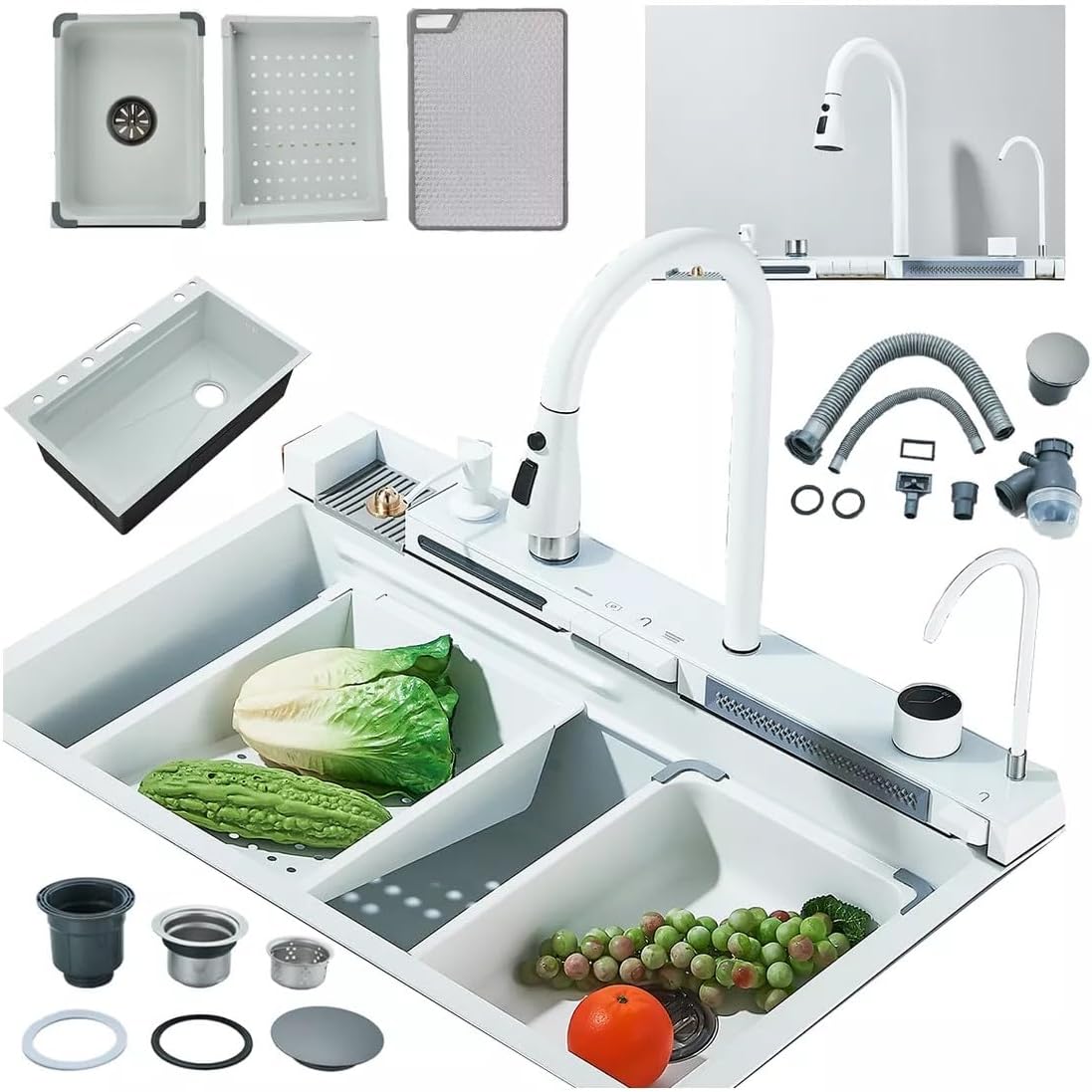 Tarjas Para Cocina Acero Inoxidable Fregadero De Cocina con Extraíble Grifo Engrosado, Cocina Integral con Dispensador de jabón Colador de Drenaje y Accesorios (Tamaño : 60x46cm)
