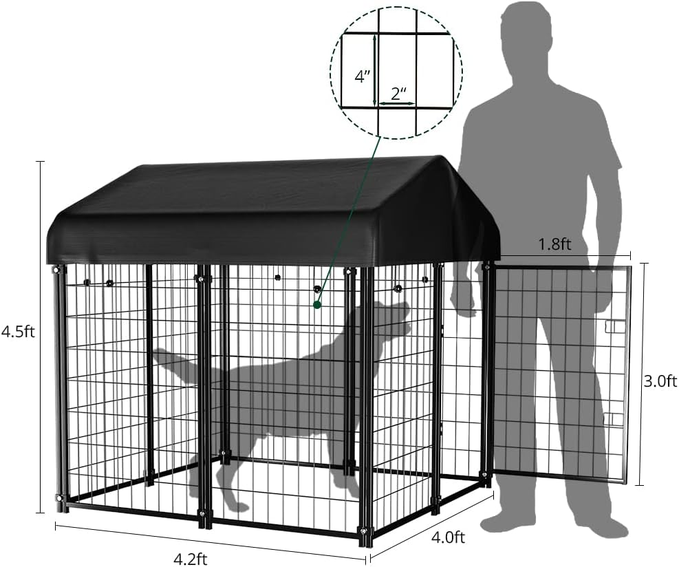 PawGiant Caseta para Perros al Aire Libre con Techo Impermeable para Mascotas Medianas y Pequeñas, 4x4x4.5 pies, Jaula y Corral Interior/Exterior