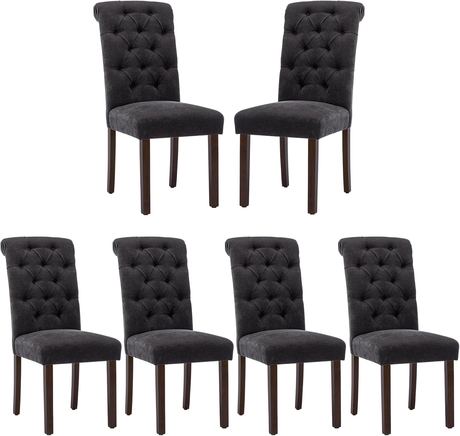 COLAMY - Juego de 6 sillas de Comedor con Botones y tapizadas, con Patas de Madera Maciza y Asiento Acolchado para Comedor, Cocina, Color Gris