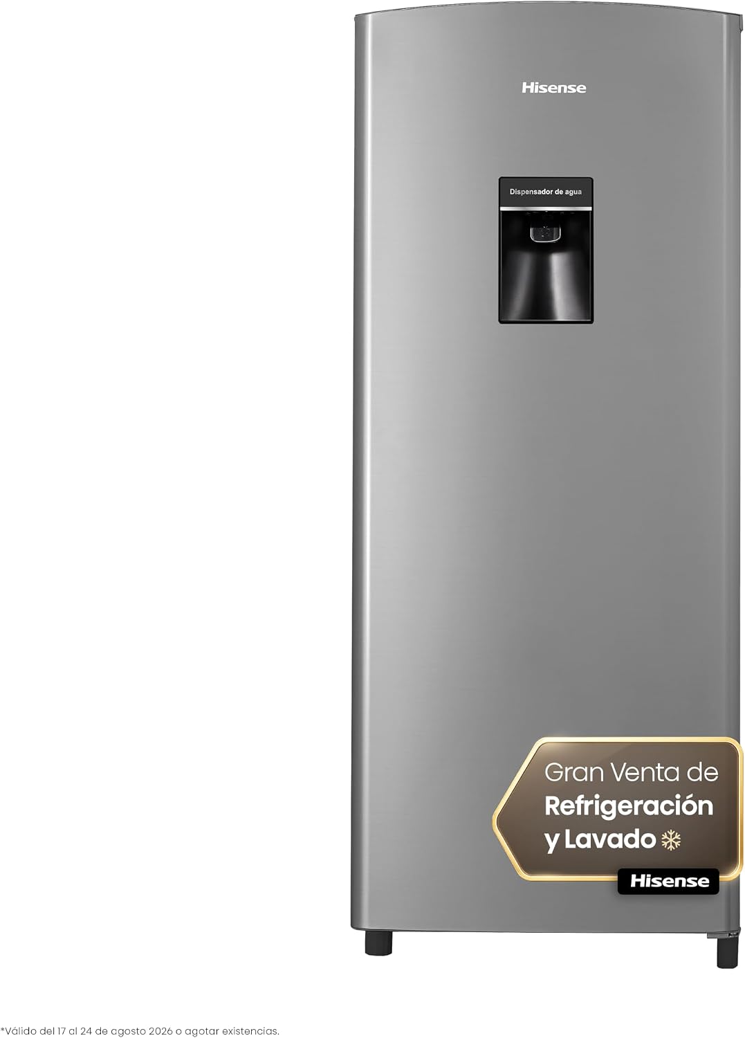 Refrigerador Hisense de 173 L con Congelador Interno, Dispensador de Agua, Iluminación LED y Deshielo Semiautomático
