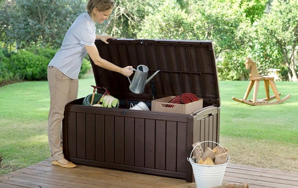KETER Caja de Almacenamiento Glenwood, 390 Litros, Baul de Jardin, Color Marrón, polipropileno