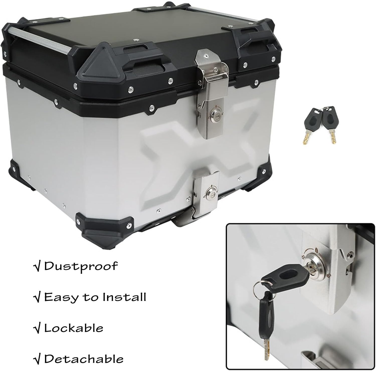 GXYWADY - Carcasa superior para motocicleta, 55L-X, color plata, aleación de aluminio, caja trasera para motocicleta, con espacio amplio y aspecto fresco, caja trasera para maletero de motocicleta,