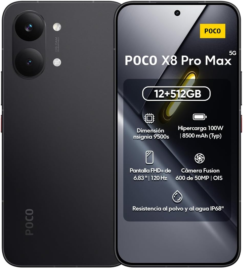 Celular Poco X8 Pro MAX Global 12GB RAM 256GB ROM, Procesador Dimensity 9500s, Pantalla AMOLED 6.83" 120Hz, Cámara 50MP, Batería 8500mAh y Carga Rápida 100W