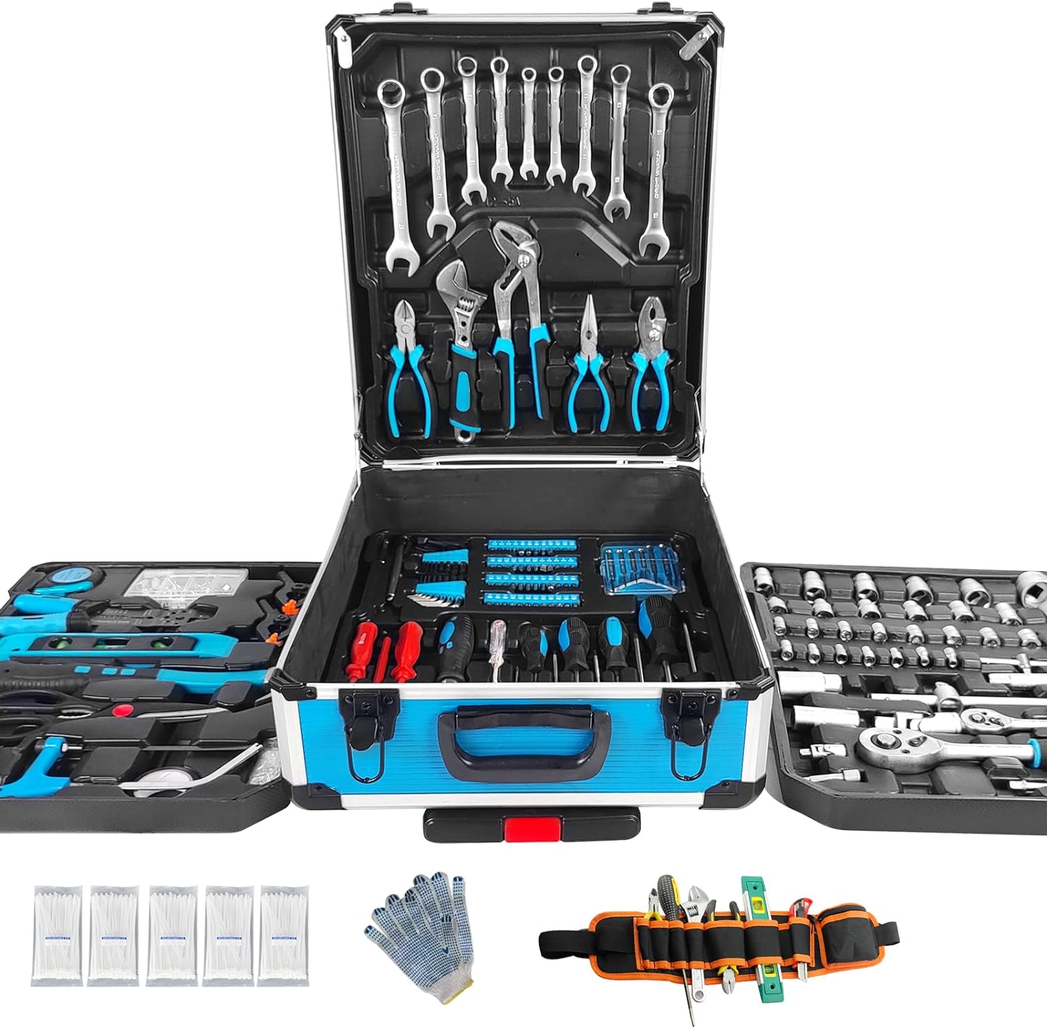 Arcwares Juego de herramientas de aluminio de 799 piezas, color plateado, juego de herramientas de mano para el hogar, con cinturón de herramientas, regalo en el día del padre (negro)