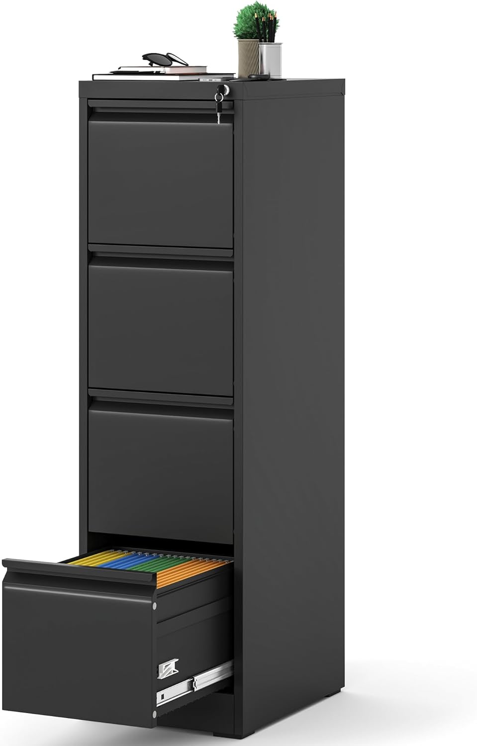 AQY - Archivador vertical de 4 cajones con cerradura, archivador vertical de metal para oficina en casa, archivadores de 18 pulgadas de profundidad para colgar carpetas legales o tamaño carta,