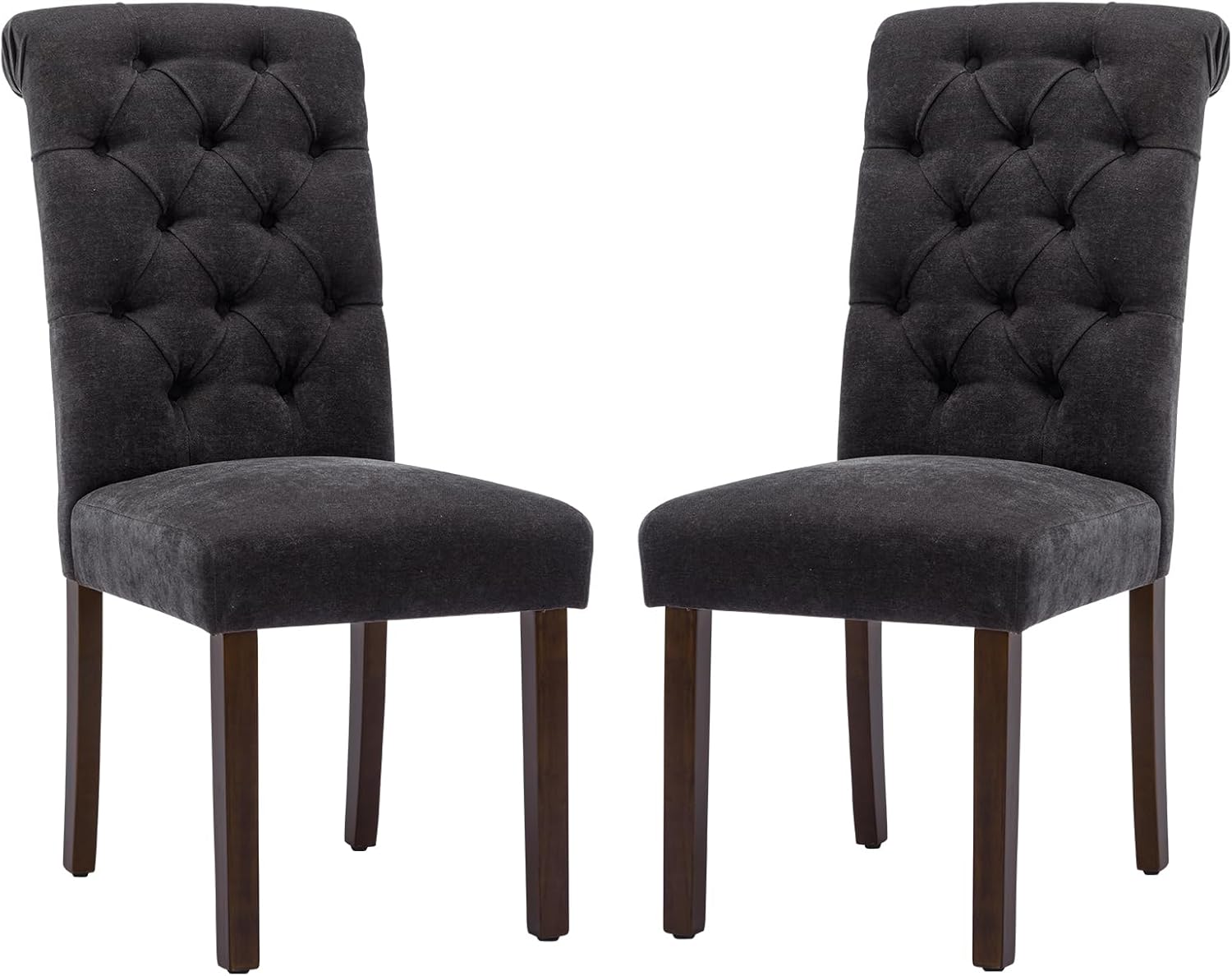 COLAMY - Juego de 6 sillas de Comedor con Botones y tapizadas, con Patas de Madera Maciza y Asiento Acolchado para Comedor, Cocina, Color Gris