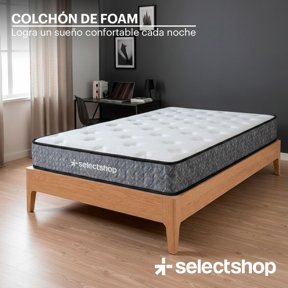 SELECTSHOP Colchón Individual En Caja Esponja Memory Foam De Alta Densidad Firmeza Media Suavidad Y Durabilidad Tecnología Híbrida Ortopédico (Blanca, Individual)
