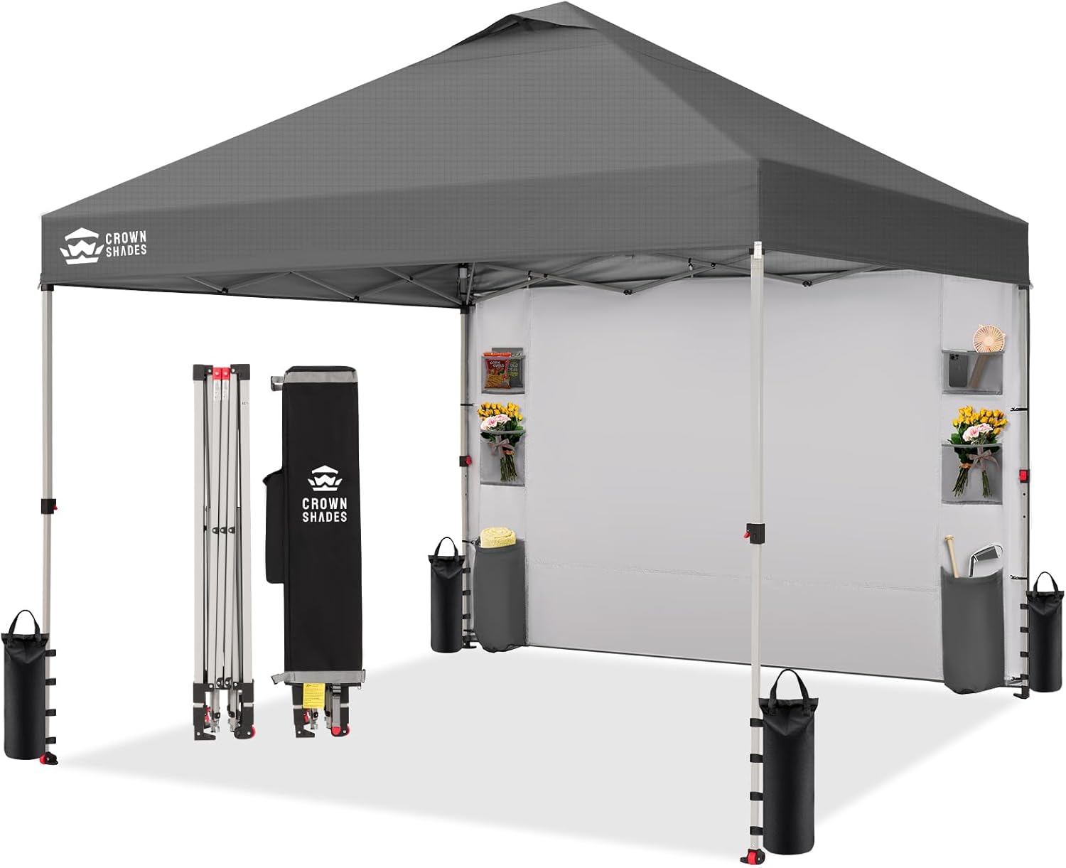 Crown Shades Tienda de campaña con toldo, 3 x 3 m, portátil, refugio para exteriores con pared lateral de bolsillo, bloqueo central con empuje, protección ultravioleta, bolsa de transporte, azul