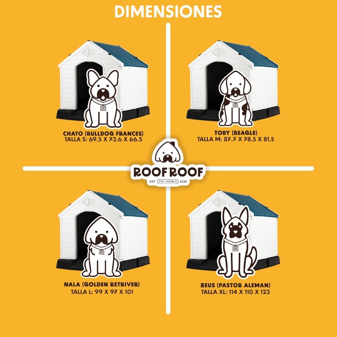 LEVEL HOME | Casa para Perro Grande con Diseño Protector Sellado - Material PP Duradero | Piso Elevado y Techo Inclinado de Asfalto - 97cm x 110 cm x 99 cm